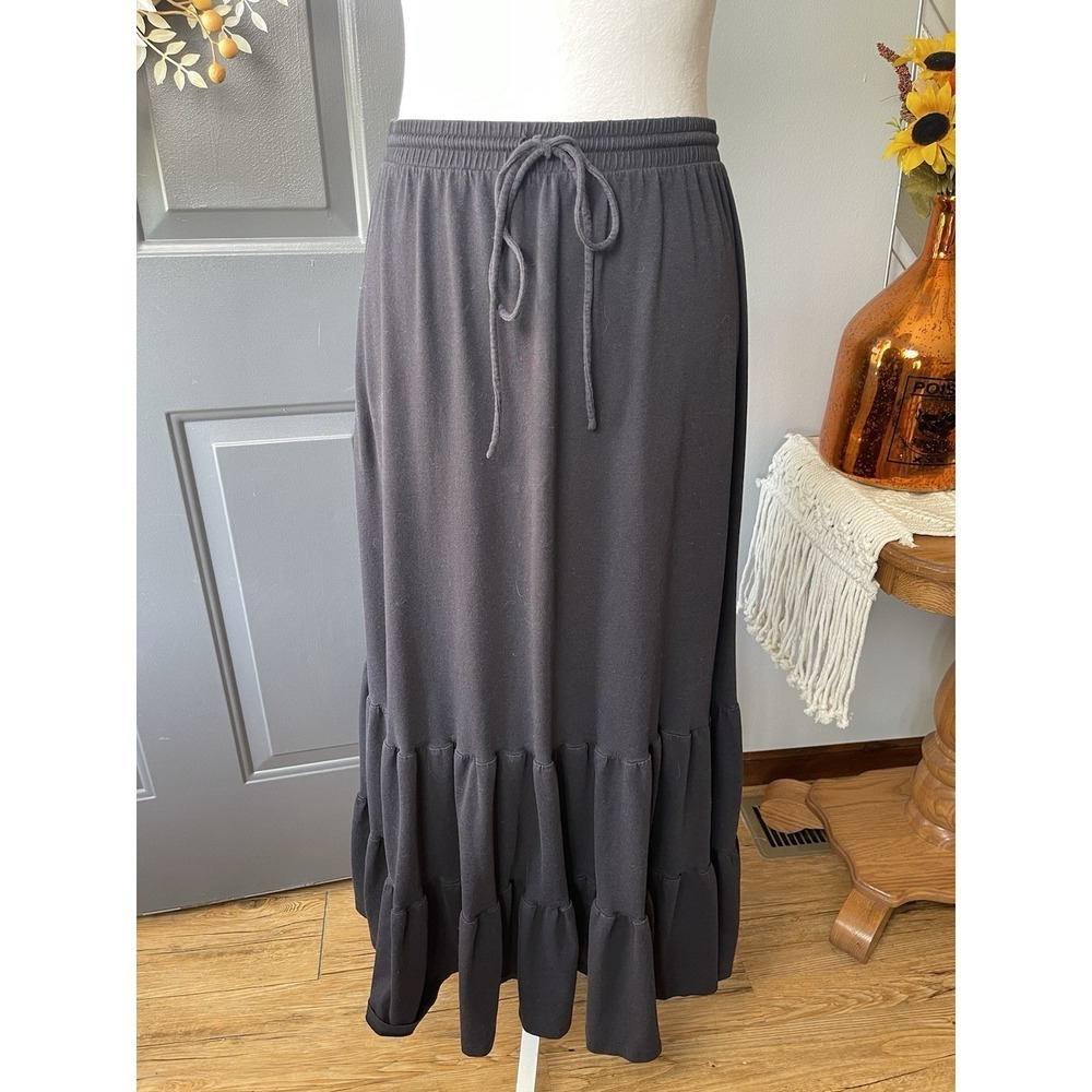 Garnet Hill Jersey Knit Tiered Black Maxi Skirt Sz Small Fairy Grunge Whimsigoth
